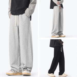 Mens Straight-leg Loose-fit Wide-leg Casual Trousers