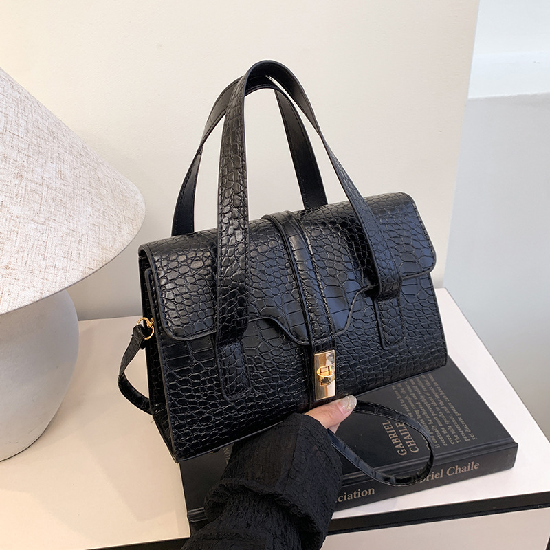 Fashionable Western-style Solid-color Crocodile-pattern Tote Bag - Image 4