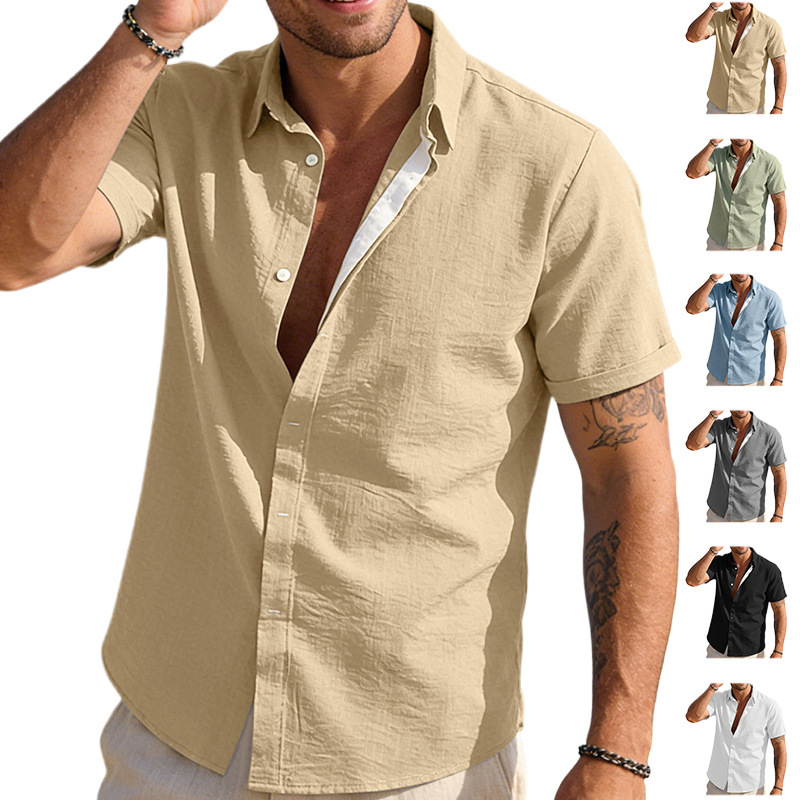Mens Solid-color Short-sleeve Lapel Shirt - Image 8