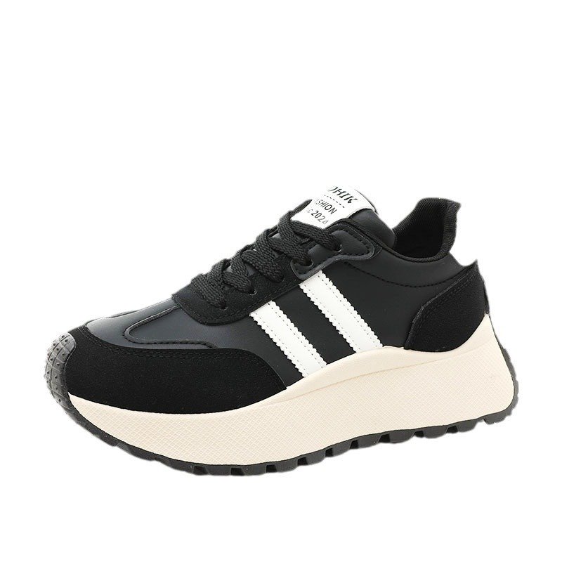 Womens Thick Soled Leather Patchwork Height Increasing Sneakers - Image 4