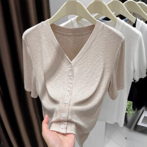 Womens Solid-color Fashionable Minimalist Short-sleeve Top