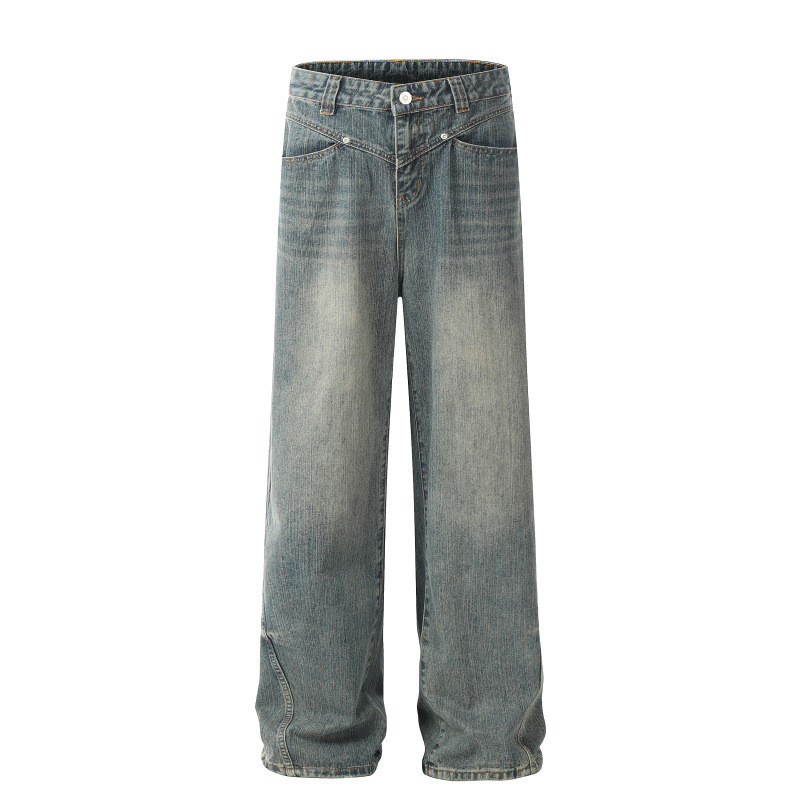 Mens High-Street Washed Distressed Loose Straight-Leg Pants - Image 4