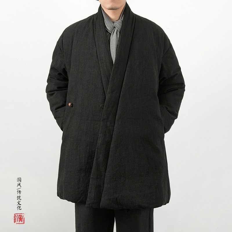 Mens New Chinese-Style Cotton And Linen Padded Jacket - Image 2
