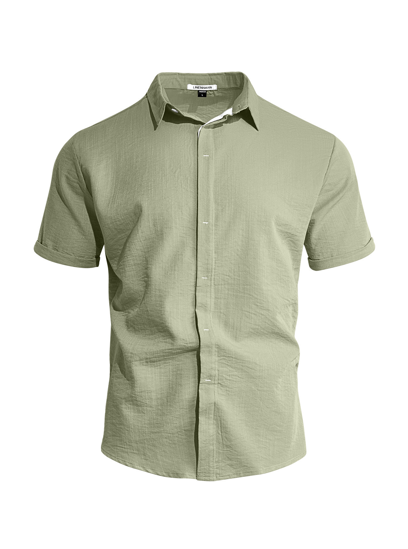 Mens Solid-color Short-sleeve Lapel Shirt - Image 5