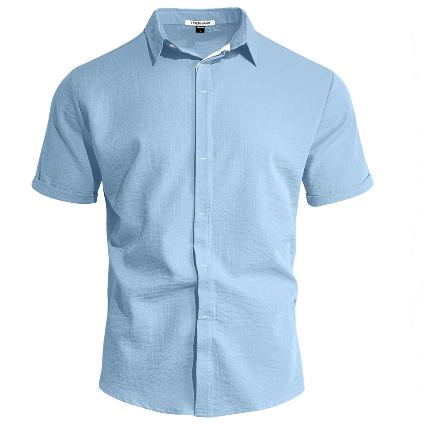 Mens Solid-color Short-sleeve Lapel Shirt - Image 9