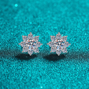 S925 Sterling Silver Snowflake Stud Earrings For Women With Moissanite