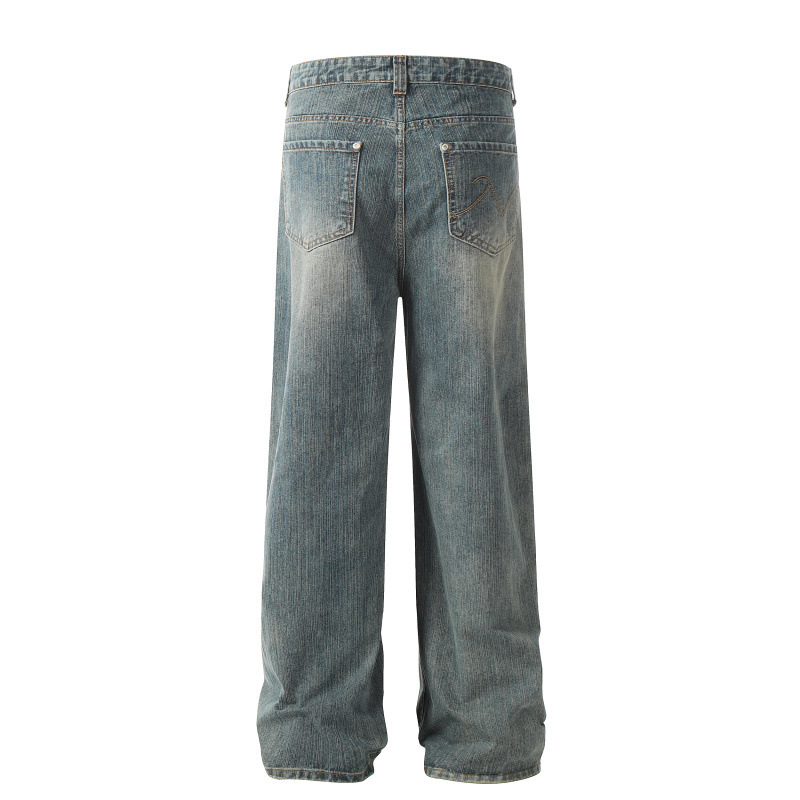 Mens High-Street Washed Distressed Loose Straight-Leg Pants - Image 3