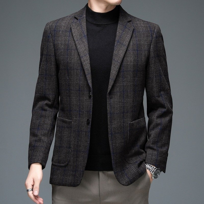 Mens Stylish Business-casual Plaid Blazer - Image 3