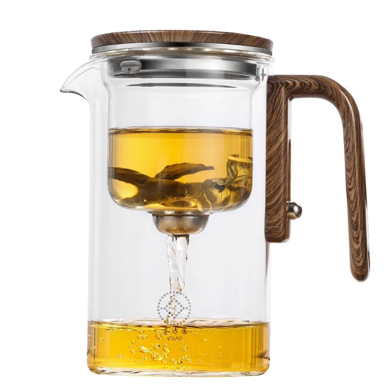 One Click Magnetic Teapot Separation Filtration Glass Tea Pot Wood Handle Tea Water Separation Inner Container Teapot - Image 5