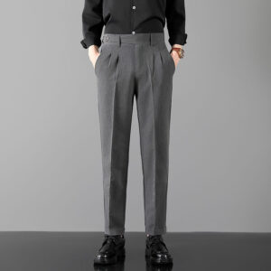 Mens Slim-Fit Straight-Leg Trousers In British Style