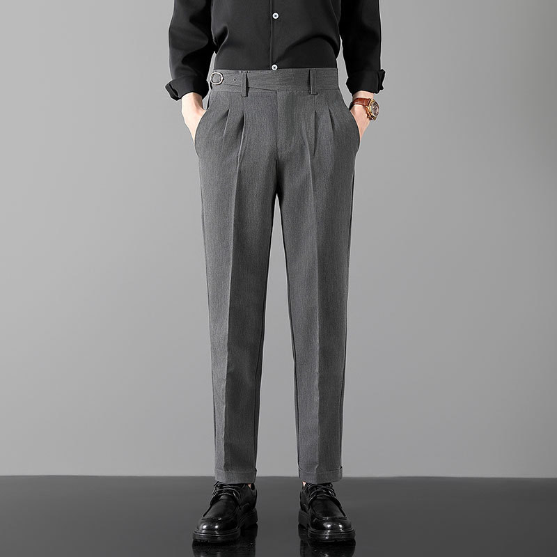 Mens Slim-Fit Straight-Leg Trousers In British Style
