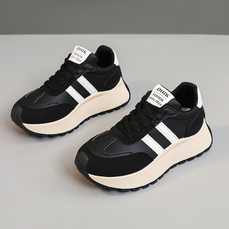 Womens Thick Soled Leather Patchwork Height Increasing Sneakers - Image 2