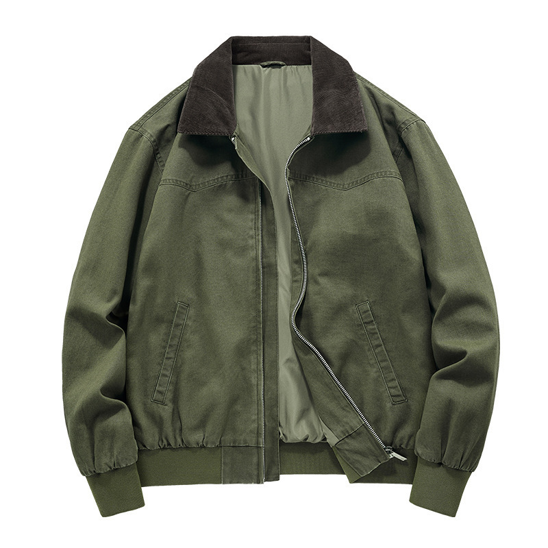 Spring And Autumn Washed Denim Work Jacket With Lapel For Young Men - Image 6