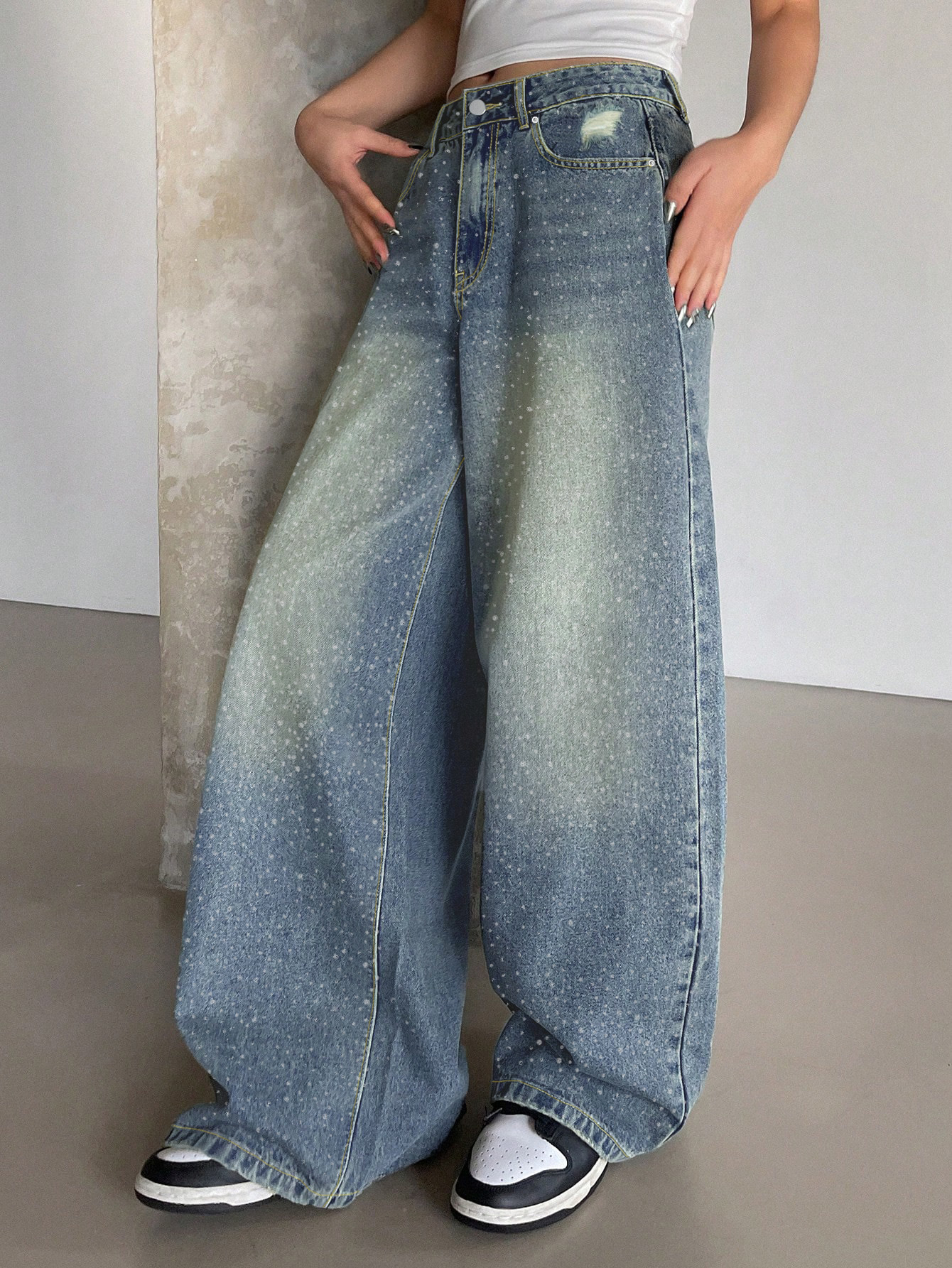 Water-washed Blue Wide-leg Extra-long Floor-length Jeans - Image 10
