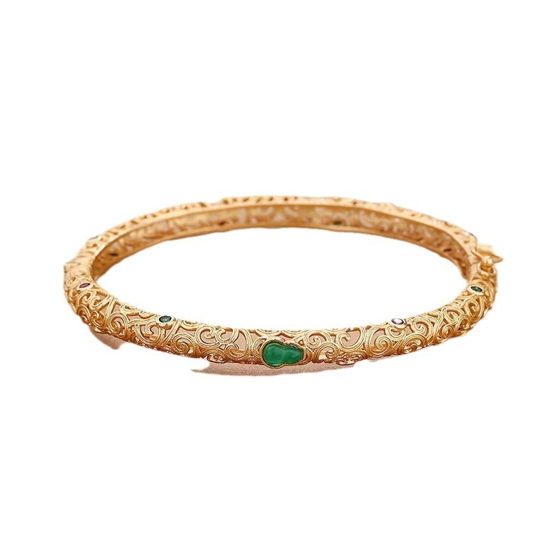 18k Gold-plated Open Womens Handmade Jade Bracelet - Image 2