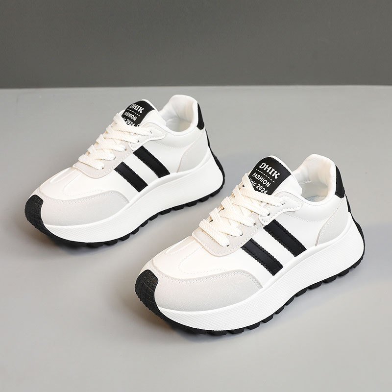 Womens Thick Soled Leather Patchwork Height Increasing Sneakers - Image 6