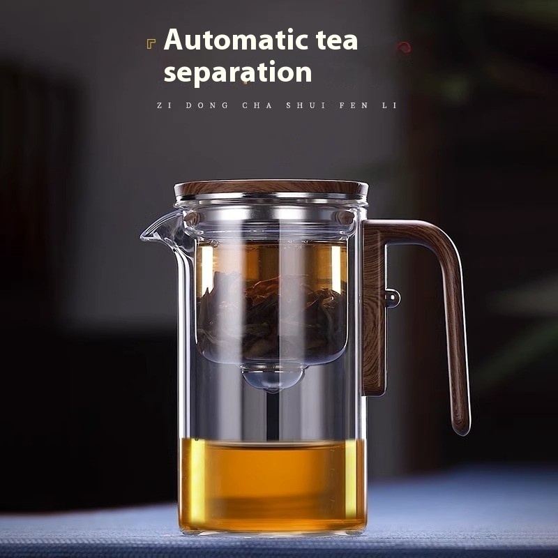 One Click Magnetic Teapot Separation Filtration Glass Tea Pot Wood Handle Tea Water Separation Inner Container Teapot - Image 6