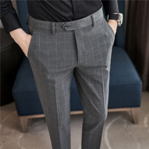 Textured Plaid Dress Pants In A Korean-style Slim-fit