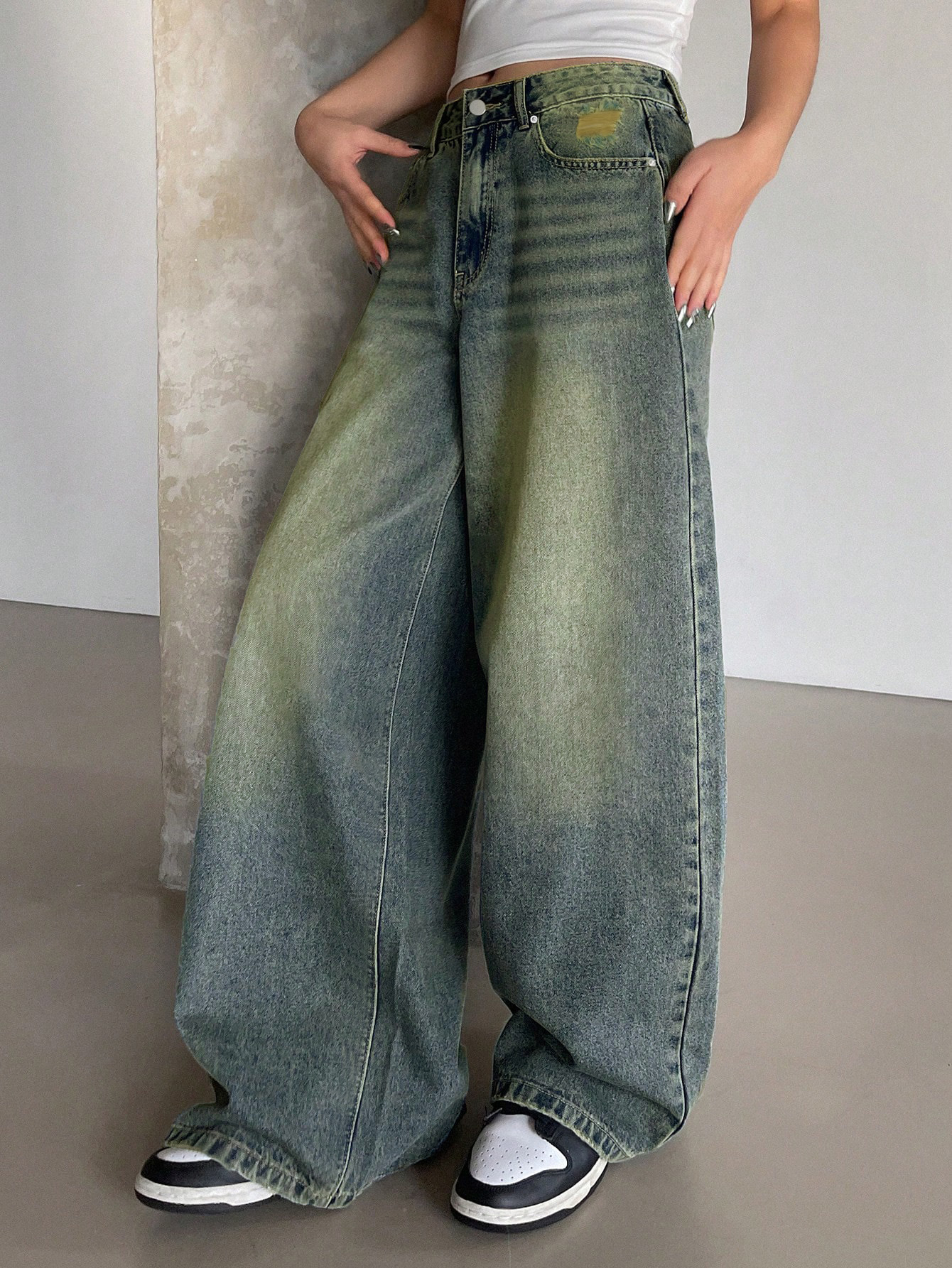 Water-washed Blue Wide-leg Extra-long Floor-length Jeans - Image 7