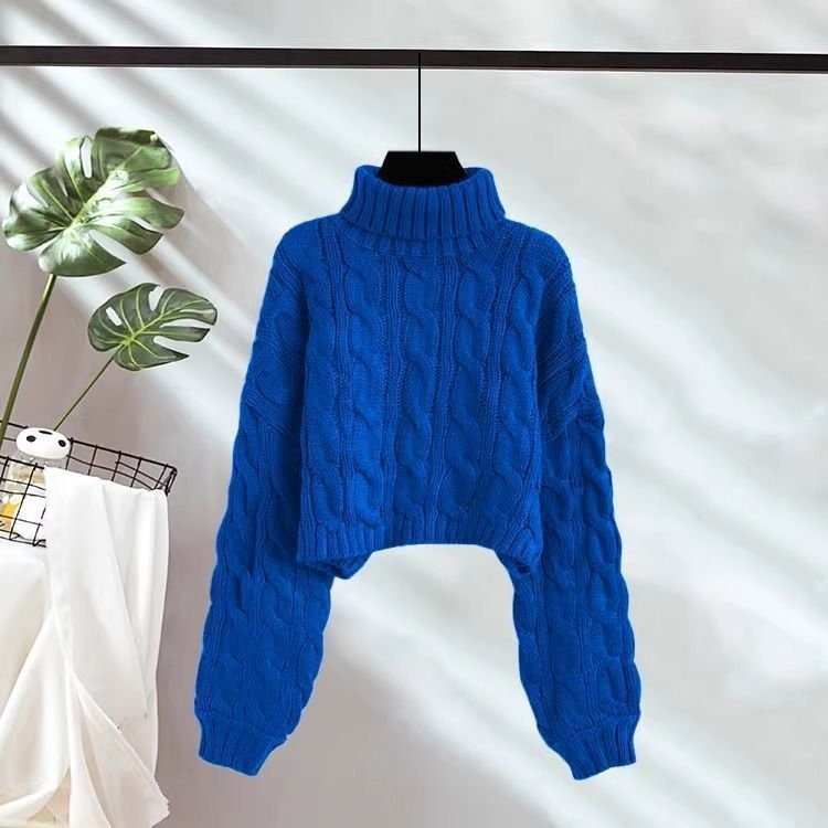 New AutumnWinter Linen Short Turtleneck Outerwear Knitted Floral Sweater For Women - Image 5