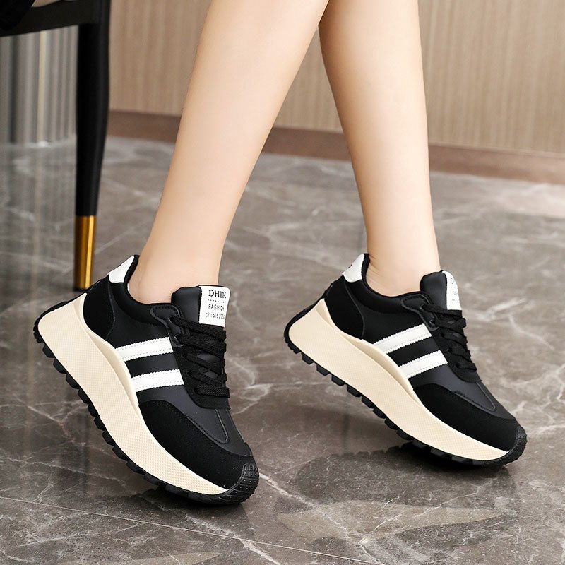 Womens Thick Soled Leather Patchwork Height Increasing Sneakers - Image 7