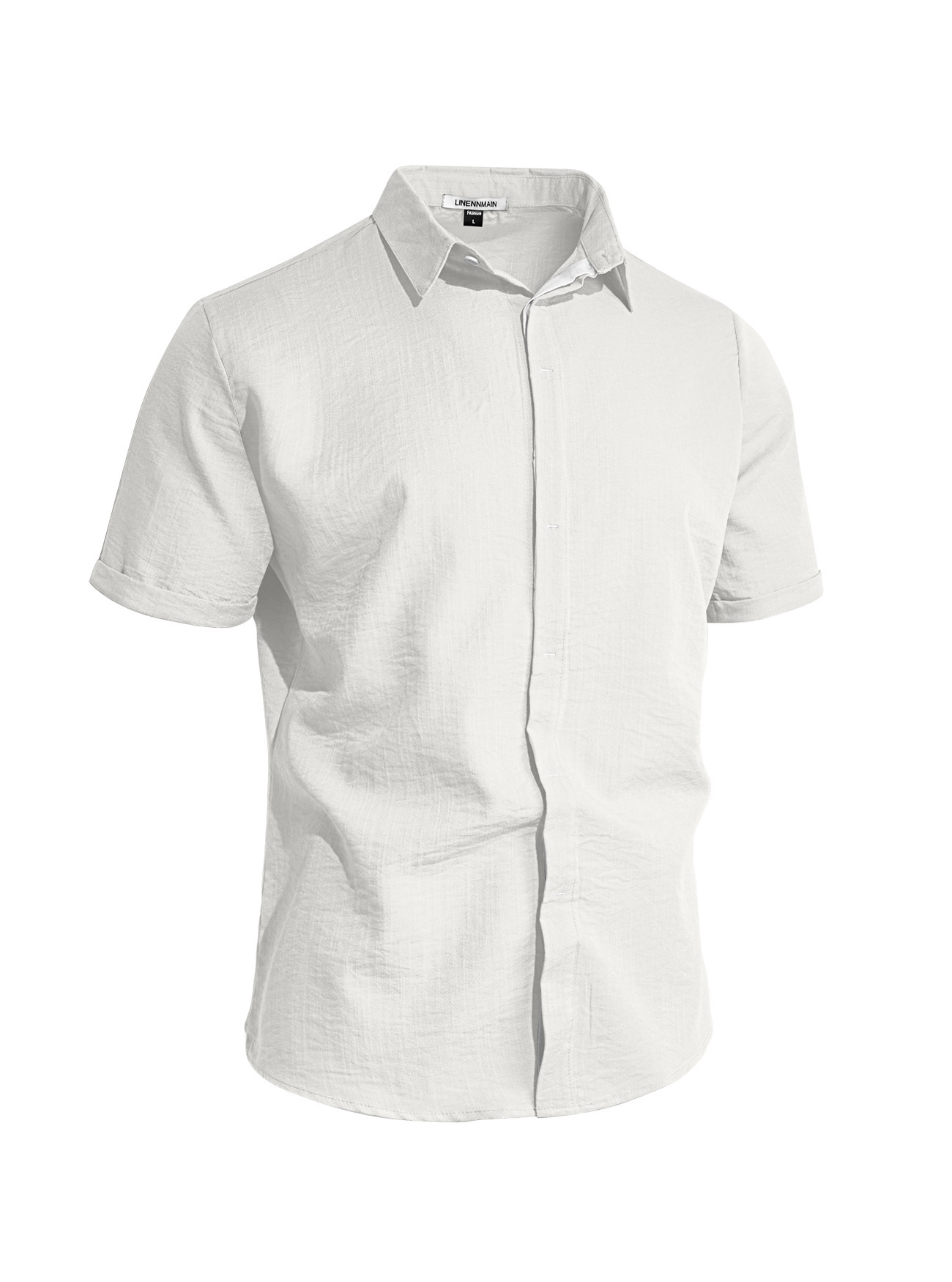 Mens Solid-color Short-sleeve Lapel Shirt - Image 2