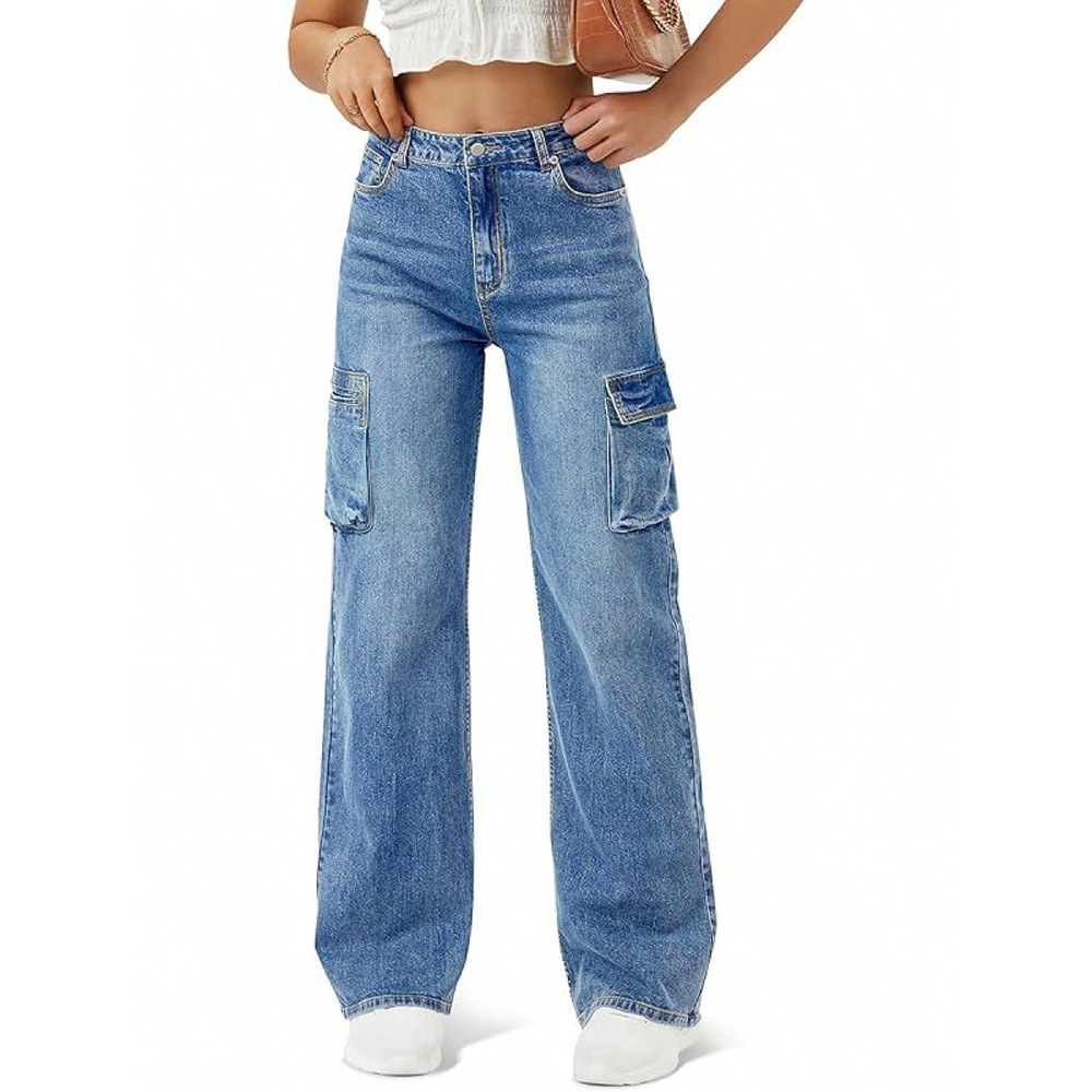 Stylish, Niche Design Straight-leg Denim Jeans With A Flap And Oversized Pockets - Image 3