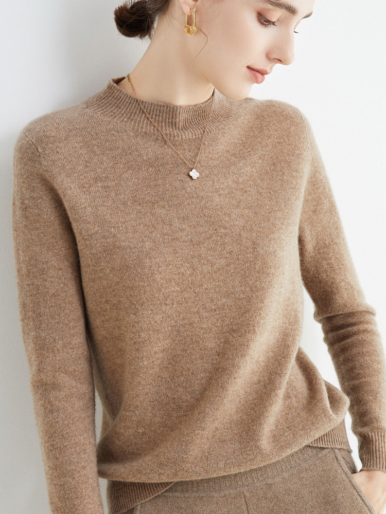 Half High Collar Pure Wool Women's Long Sleeved Knitted Base Sweater - Image 5