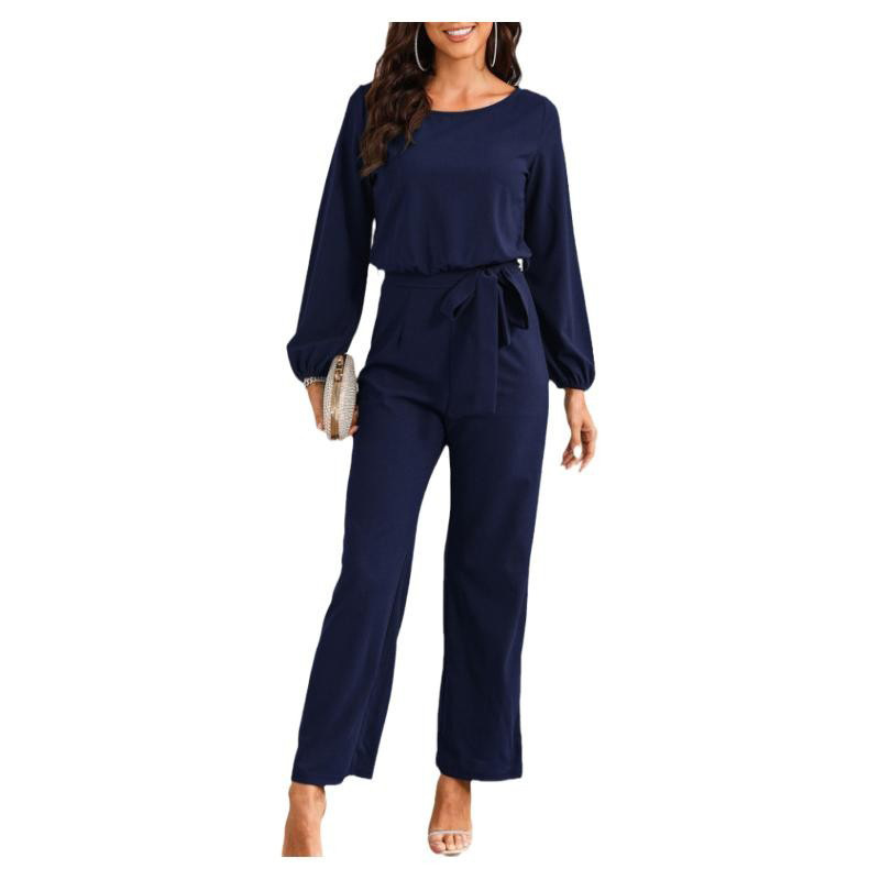 Womens Tailored Pullover Longsleeve Laceup Jumpsuit - Image 10