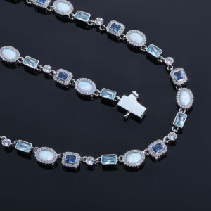 Hip-hop 6mm Snap-clasp Bracelet With Blue Zircons