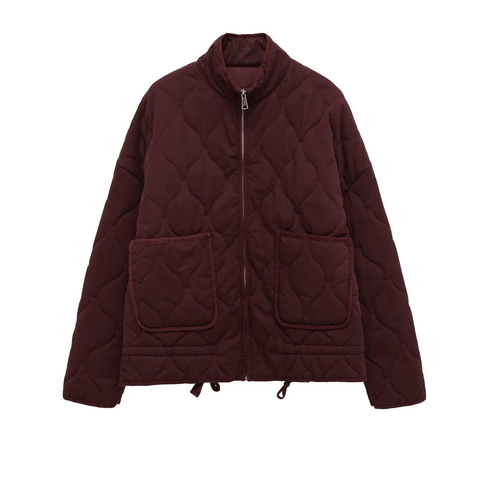 Womens Solid-Color Cotton Coat For FallWinter With Lacing - Image 3