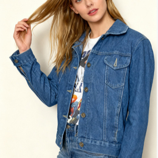 Womens Blue Slim-Fit Washed Denim Jacket - Image 2