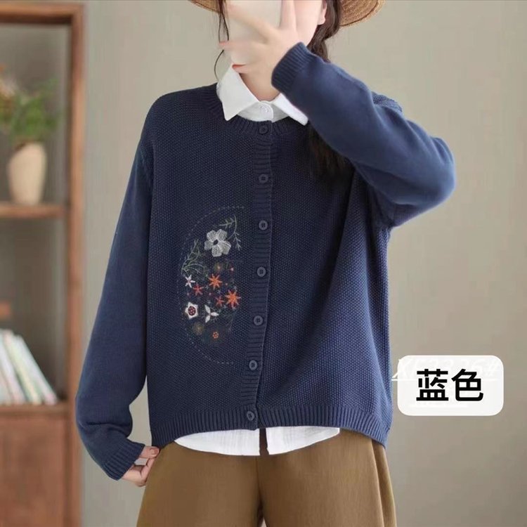 Chinese-style Corn-stitch Cotton Knit Cardigan Sweater For Women - Image 4
