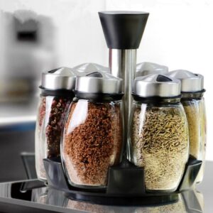 7pcs/set Condiment Set Pepper and Salt Cruet glass Kitchen Spice Rack Set,6pcs Jars + 1pc Rack,cooking tools high quality.