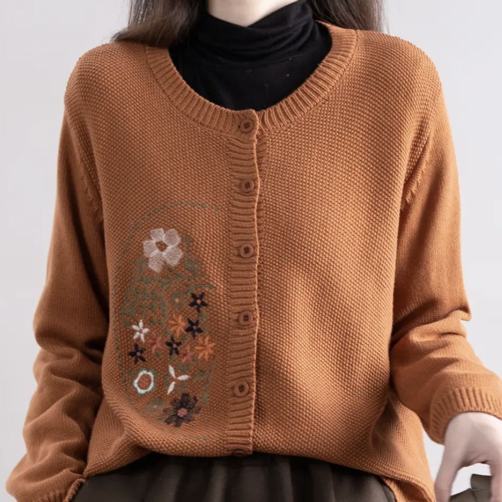 Chinese-style Corn-stitch Cotton Knit Cardigan Sweater For Women - Image 5