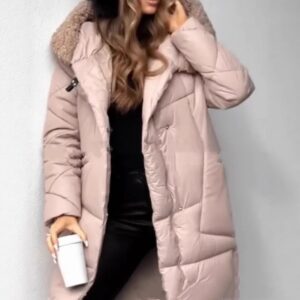 Mid-length Lightweight Silk-cotton Puffer Coat With A Large Fur Collar For Superior Warmth