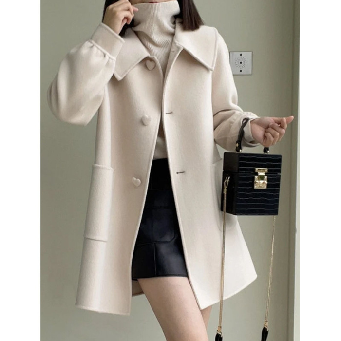 Womens Stylish Casual Doll-Neck Wool Coat - Image 2