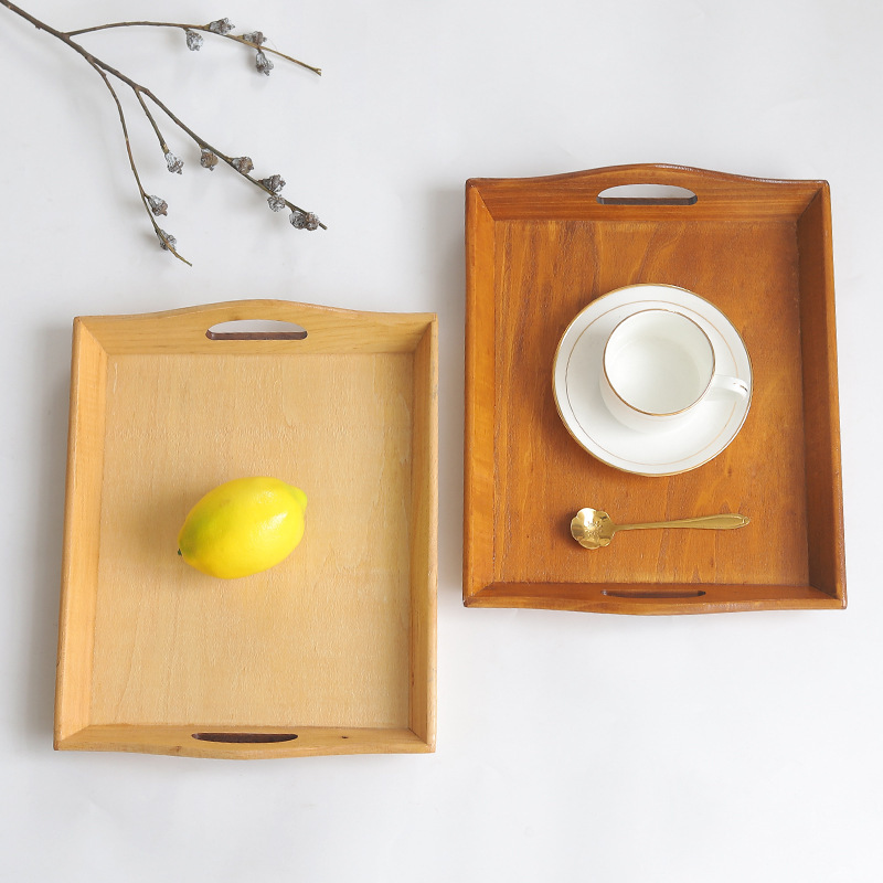 Retro Rectangular Wooden Serving Tray Tea Cutlery Trays Storage Pallet Fruit Plate Decoration Food Bamboo - Image 4