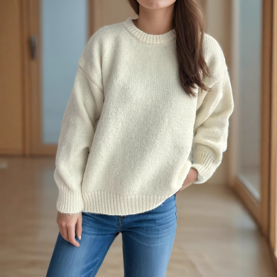 Womens Loose-fitting Crew-neck Sweater For Fall And Winter - Image 5