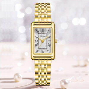 Fashionable Womens Square Steel-Strap Quartz Watch