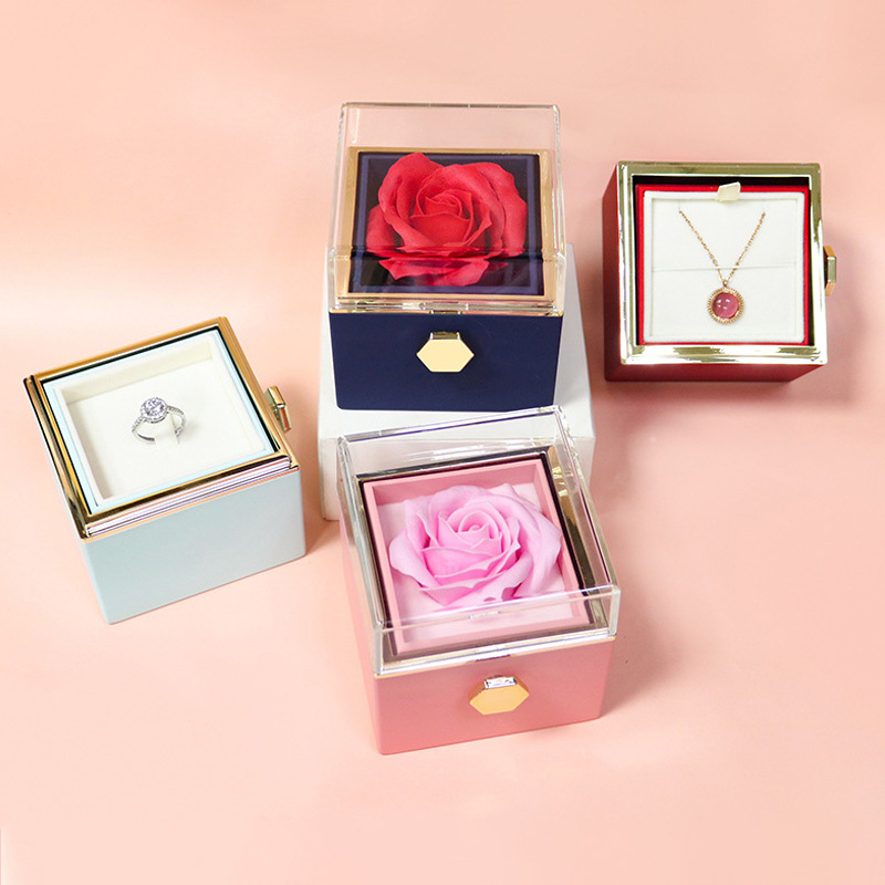 Rotating Soap Flower Rose Gift Box Creative Rotating Rose Jewelry Packaging Box Valentine's Day Gift For Women - Image 8