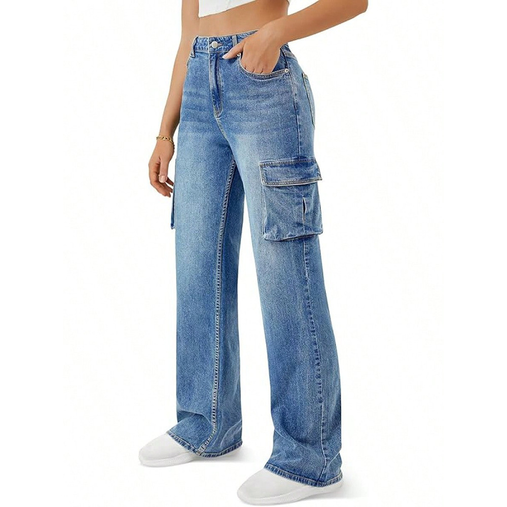 Stylish, Niche Design Straight-leg Denim Jeans With A Flap And Oversized Pockets - Image 4