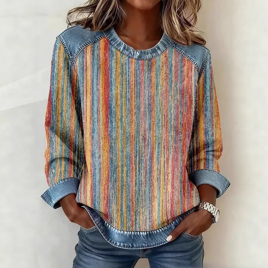 Womens 3D Digital-Print Crew-Neck Fashion Pullover Long-Sleeve Sweatshirt - Image 2