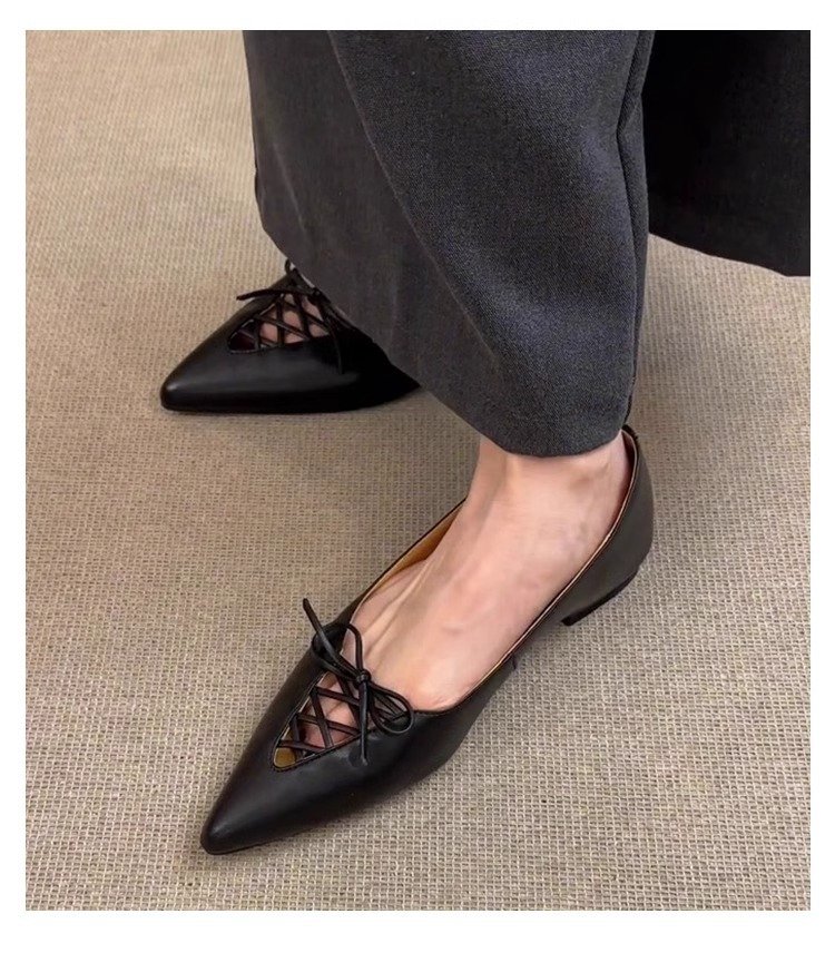Womens Bow-Knot French Cutout Commuter Flat Shoes - Image 3