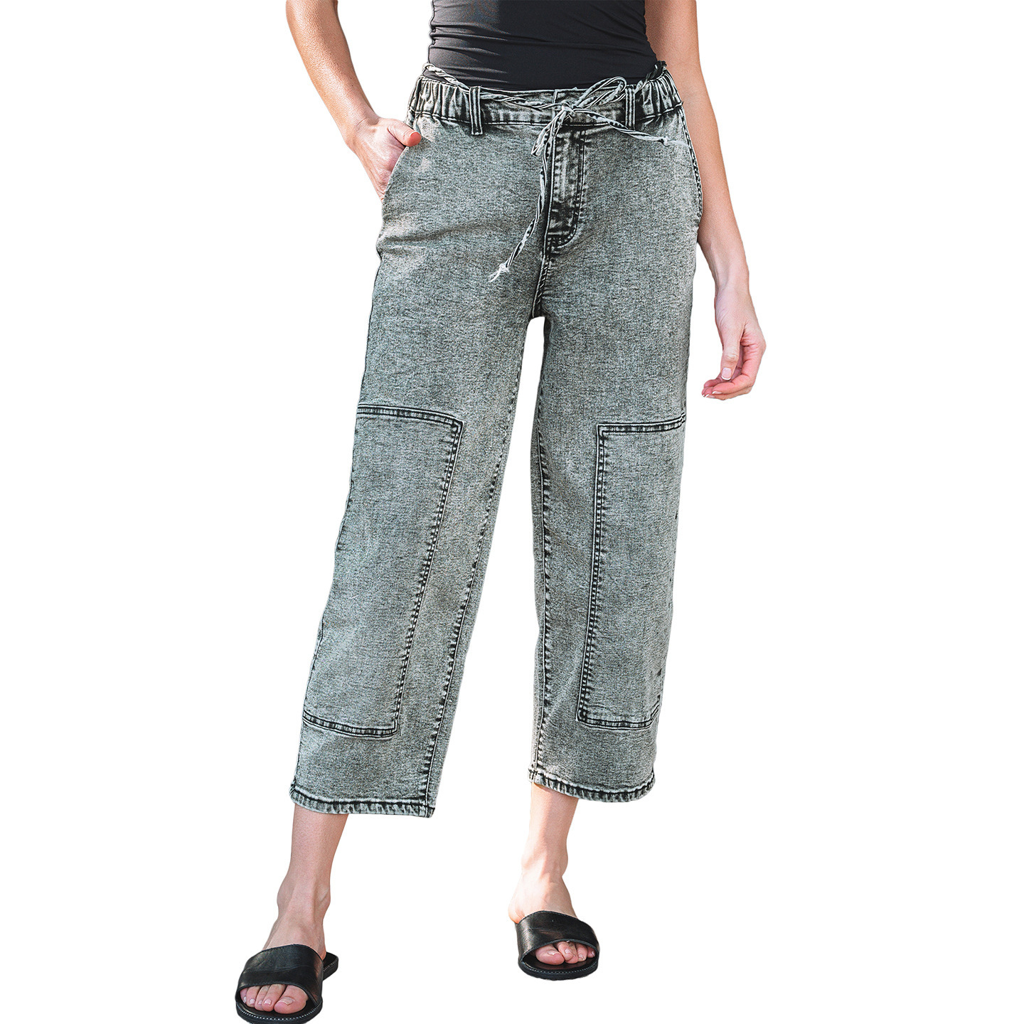 Washable Straight-leg Pants With Multiple Pockets And A Drawstring - Image 3