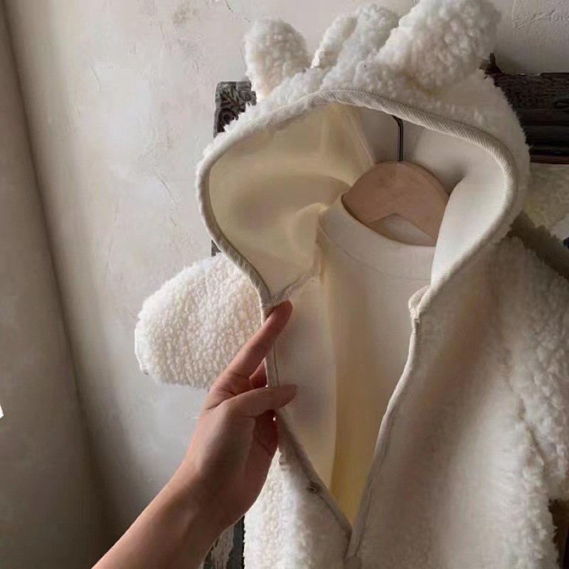 Baby Winter Boys And Girls Bear Double-sided Lamb Hooded Cotton Jersey - Image 6