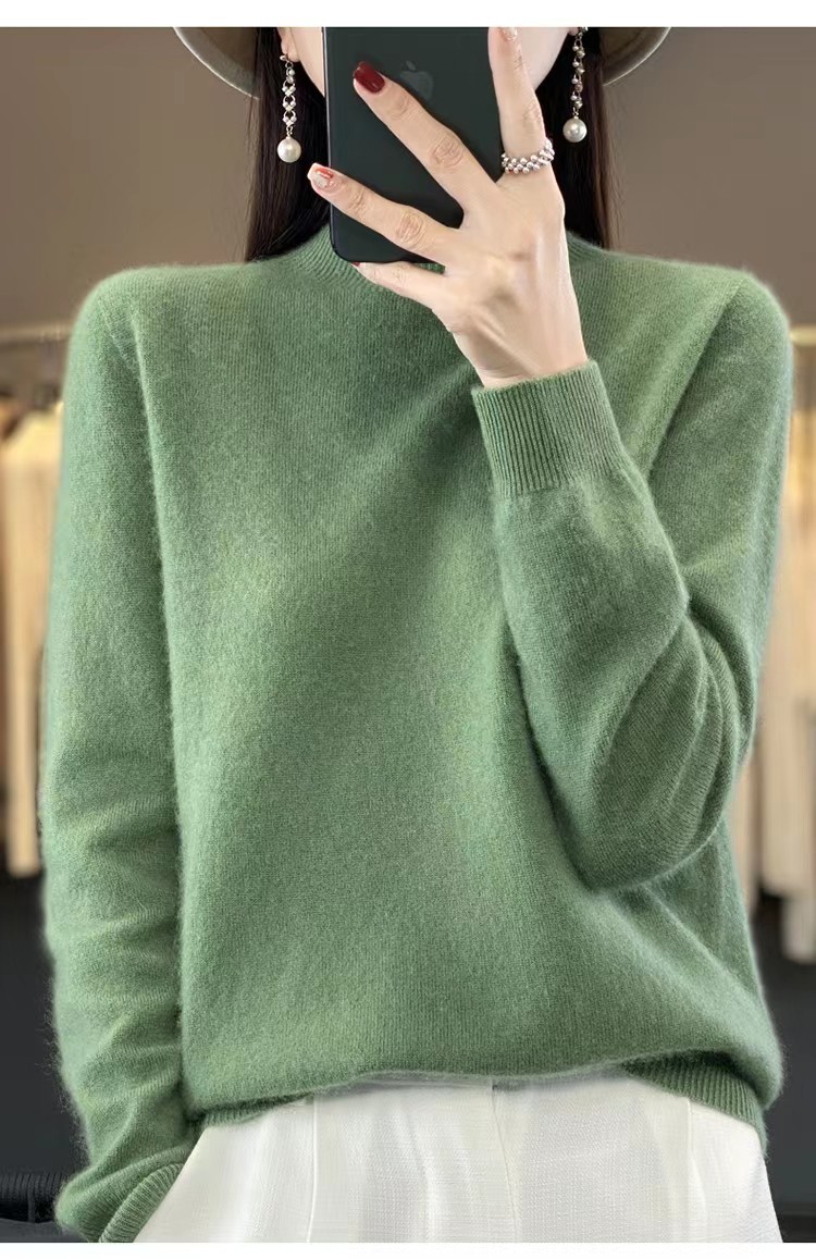 Half High Collar Pure Wool Women's Long Sleeved Knitted Base Sweater - Image 2