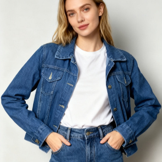 Womens Blue Slim-Fit Washed Denim Jacket