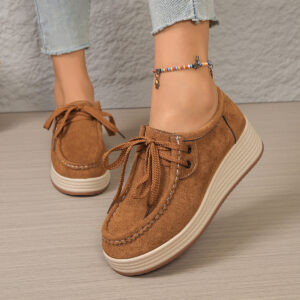 European And American-style Chunky-soled Womens Pumps With Front Laces Casual Chunky-soled Shoes