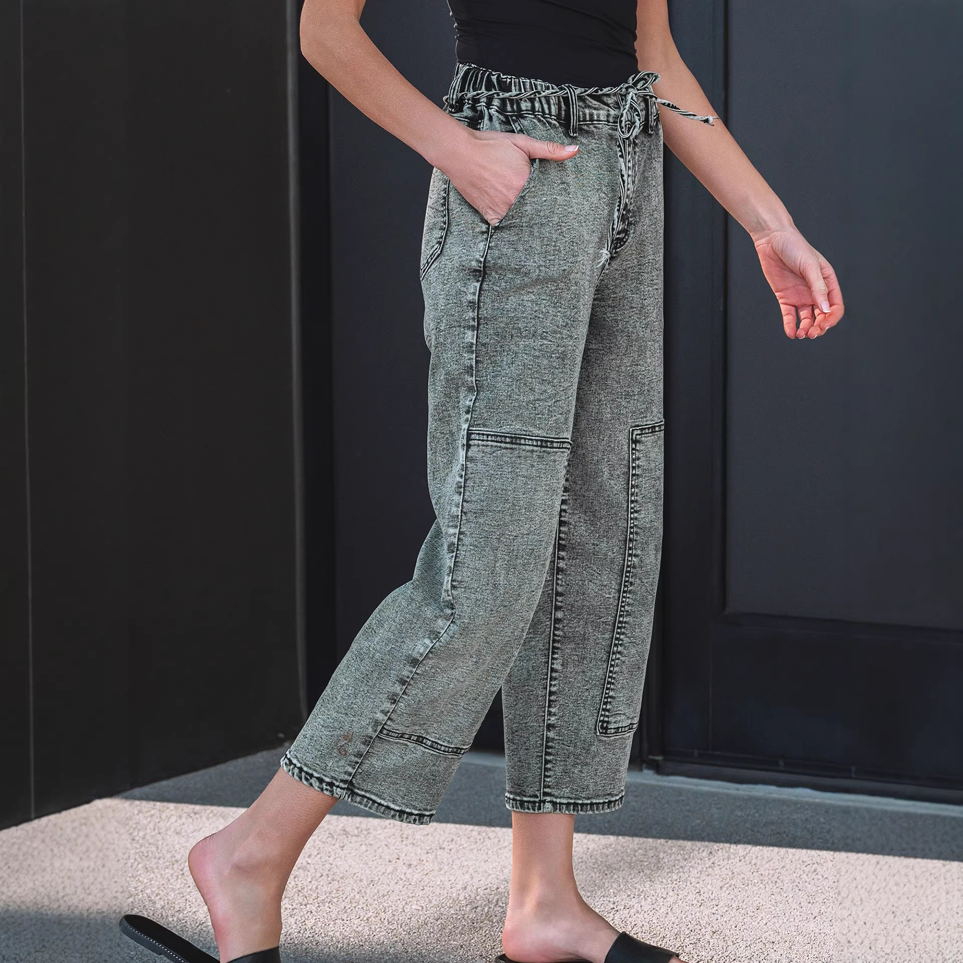 Washable Straight-leg Pants With Multiple Pockets And A Drawstring - Image 7